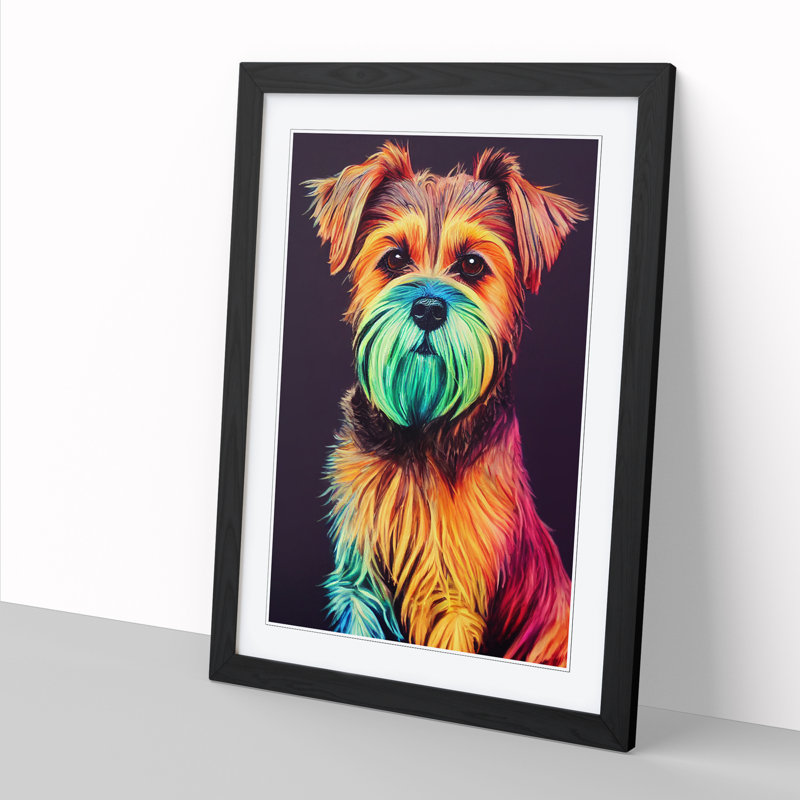Border Terrier Crayon - Single Picture Frame Print, Black, 64cm H x 46cm W