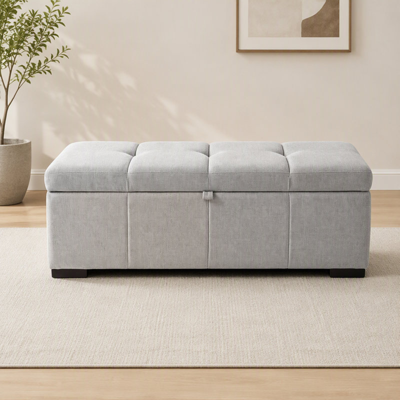Banc de rangement pour chambre à coucher avec siège en lin et compartiment caché