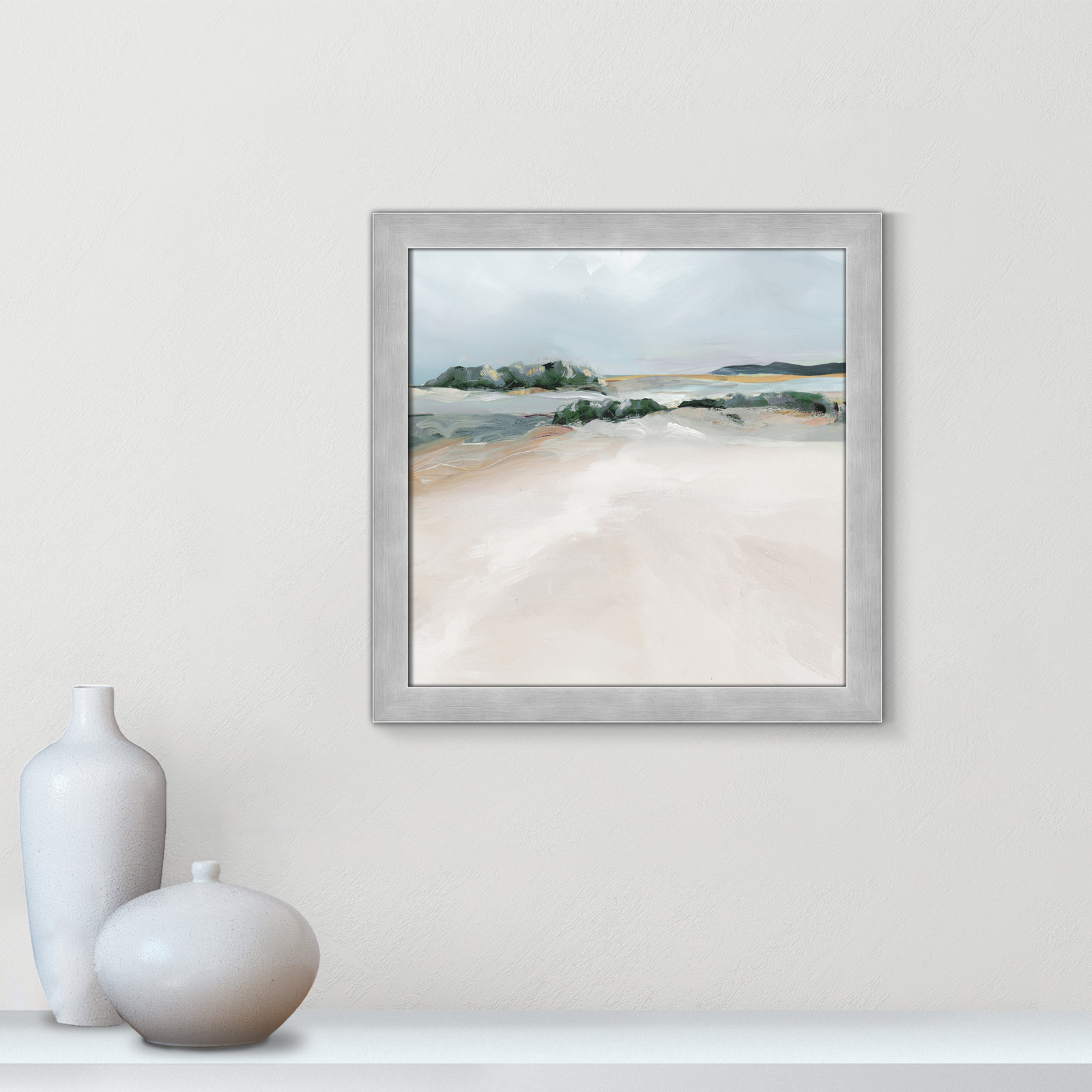 Anelis "Shimmering Path" Painting, 18" H x 18" W x 1.12" D, Matte Silver Framed