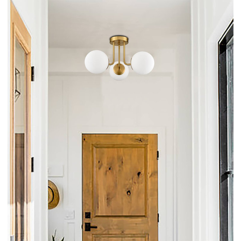 3-Light Globe Semi Flush Mount, Gold