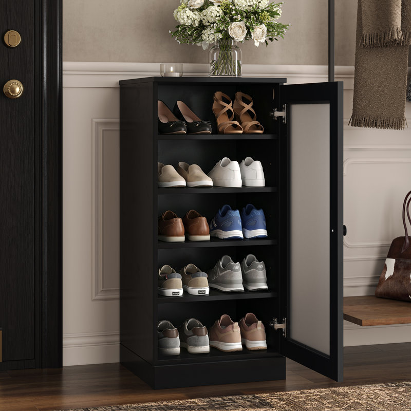 Armoire de rangement 100% en bois massif avec porte étroite en verre dépoli avec tablettes réglables, rangement empilable peu encombrant, l 16,5 po x H 35,75 po