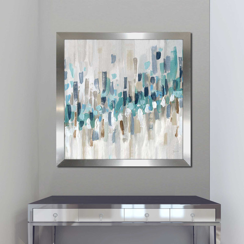 Staccato Blue II par Katrina Craven - Peinture, H 31,5 po x l 31,5 po x P 1 po, Encadrement argenté