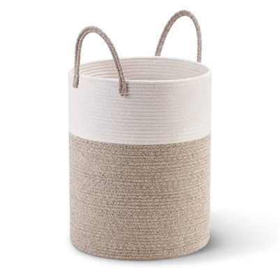 Grand panier à linge en coton tissé avec poignées 