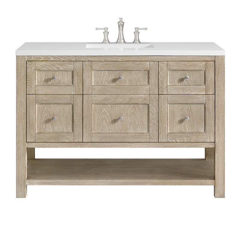 Breckenridge 48'' W Single Vanity, Whitewashed Oak, 8" Widespread, White Zeus