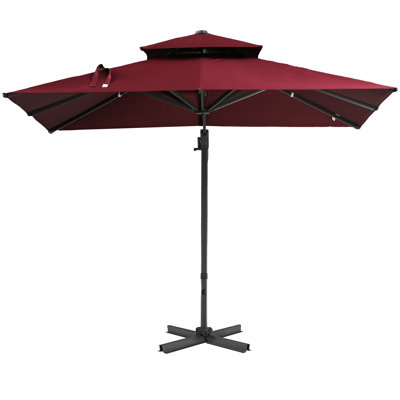 Patio Umbrella, Hanging Cantilever Umbrella, Square Shape, Aluminum Cross Base, Tilt, 360-Degree Rotation
