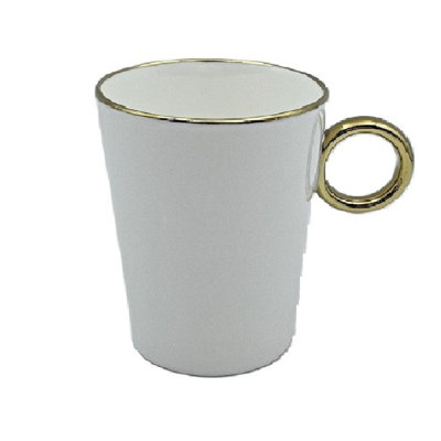 Grande tasse à café en porcelaine blanche à garniture dorée 380 ml Simplicity Collection