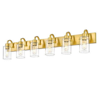 6-Light Modern Dimmable Vanity Light, Clear Glass Shade, Brushed Gold