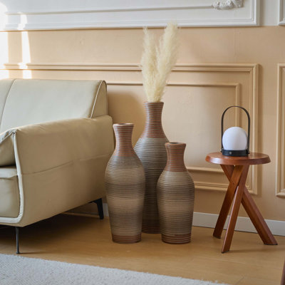 Vases en rotin en PVC tissés à la main, ensemble de 3 vases de plancher décoratifs bruns, vases en rotin imitation pure faits à la main
