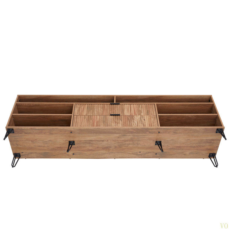 Dumbo 85" Modern Fluted TV Stand with 6 Adjustable Shelves and 2 Drawers for TVs up to 80" in White, White
