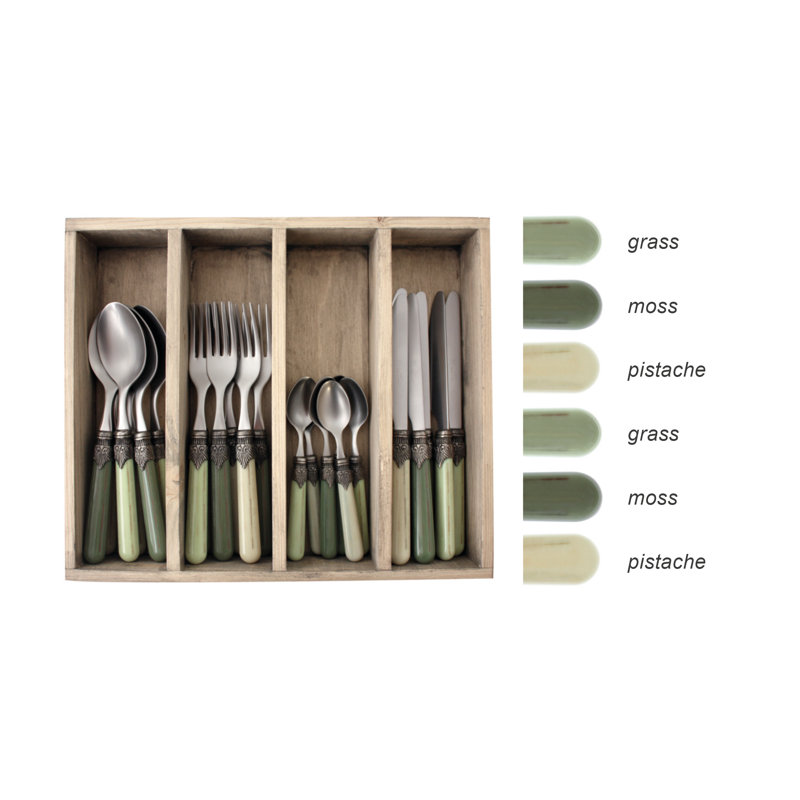 Garlough 24 Piece Cutlery Set, Service for 6, Dark Green/Light Green