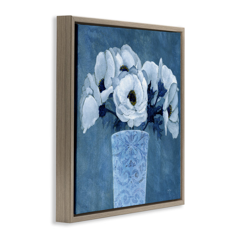 Art mural sur toile à motif de fleurs encadrées par Janet Tava, Cadre flottant orme Montalcino, H 18 po x l 18 po