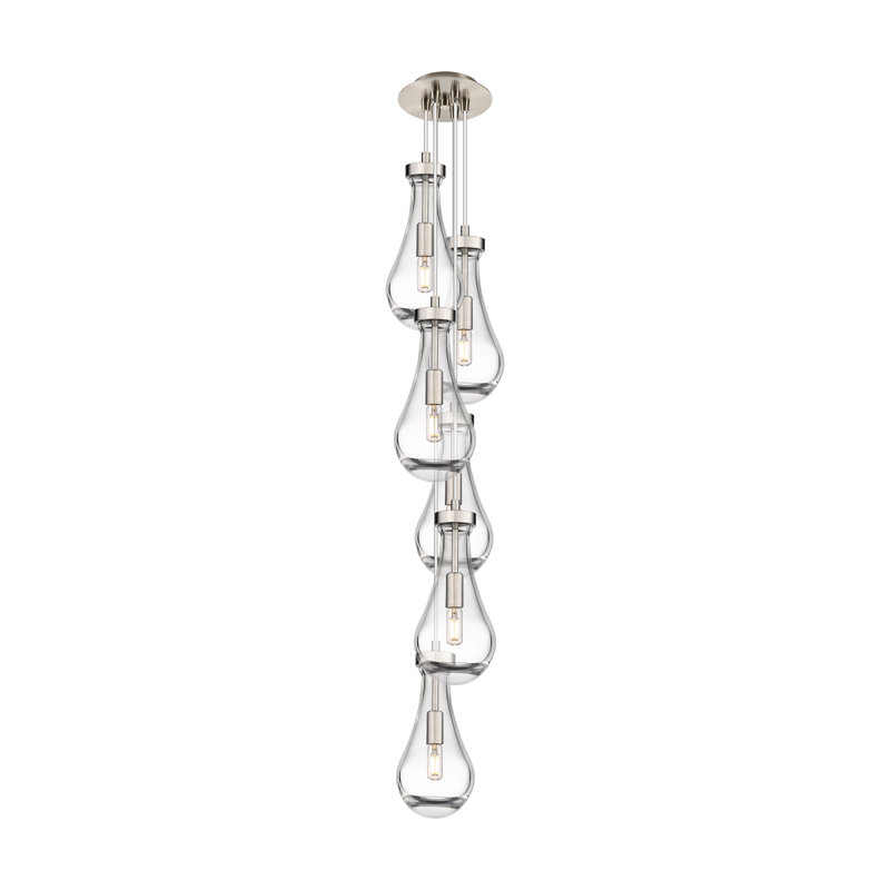 Luminaire suspendu grappe 6 lumières Pont, Transparent, Nickel satiné