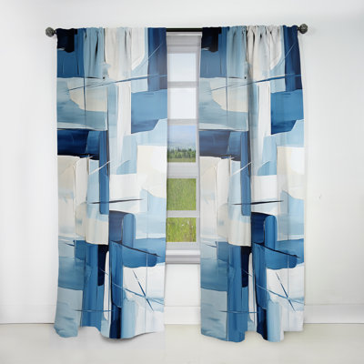 Formes géométriques blanches et bleues Feivel II - rideau en velours moderne - obscurcissant - 1 panneau