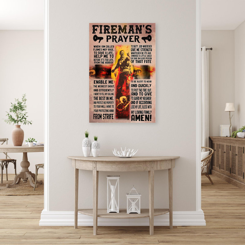 Firemans Prayer - 1 pièce, reproduction d'art graphique sur toile tendue, L 11 po x H 14 po