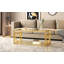 Table basse en verre de luxe moderne avec structure en métal doré, table basse rectangulaire avec tablette de rangement inférieure, table de centre Art déco pour le salon-225751367
