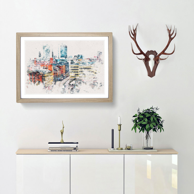 The Manchester Skyline - Picture Frame Painting Print, 33cm H x 45cm W x 2cm D, Oak Framed