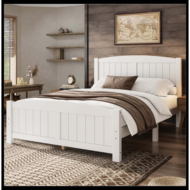 Full Size Platform Bed, Solid Wood Platform Bed With Support Slats And Strong Structure, No Box Spring Needed, White, Full