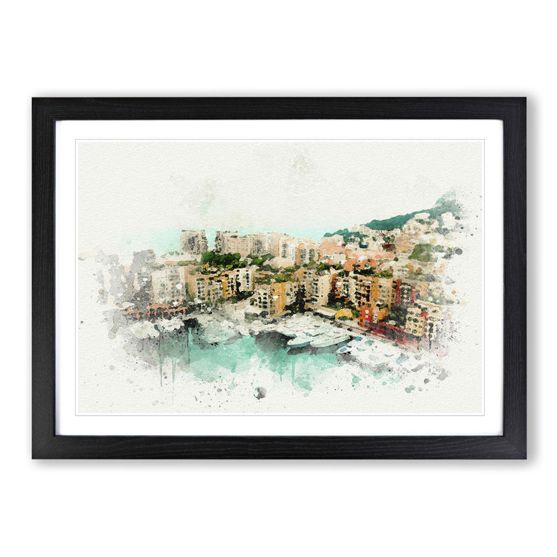Yachts in Monte Carlo Monaco in Abstract - Picture Frame Graphic Art Print, 60cm H x 91cm W x 2cm D, Black