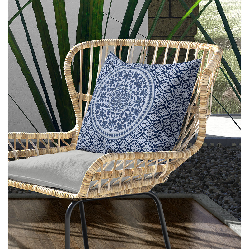 Oreiller circulaire complexe avec housse amovible, Bleu clair / blanc, H 16 po x l 16 po