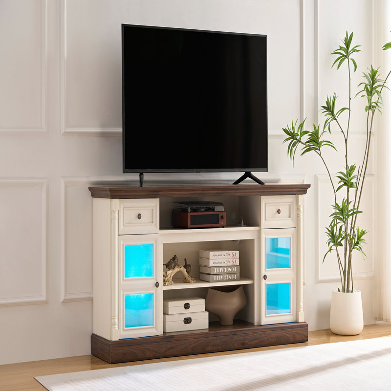 Meuble télé de style campagnard avec colonne romaine, téléviseur de 80 po ou moins, centre de divertissement moderne de 70 po de hauteur avec lumières DEL, console multimédia de salon