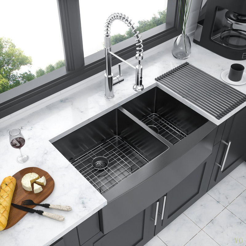 Double Bowl (60/40) Farmhouse Sink- 36" X 21" X 10"Stainless Steel Apron Front Kitchen Sink 16 Gauge With Two 10" Deep Basin