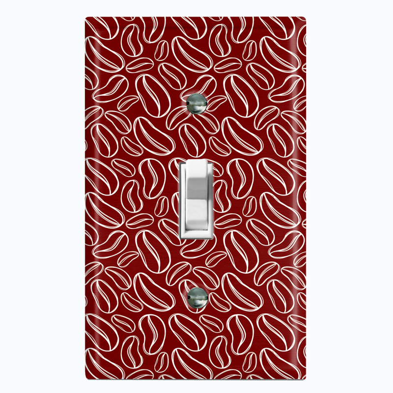 Coffee Beans Maroon White Patterned 1 - Gang Toggle Light Switch Standard Wall Plate