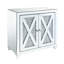 Console miroir avec façade ornée de faux diamants, rangement à 2 portes, pieds fuselés, plateau en verre trempé de 4 mm, dimensions 81 cm (32 pouces), bordure de table transparente et large