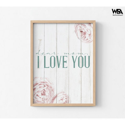 «I Love You Mom», impression de signe de pivoines encadrées, art de maman, spécial fête des mères, cadeau pour grand-mère, impression de signe positif, art mural encadré