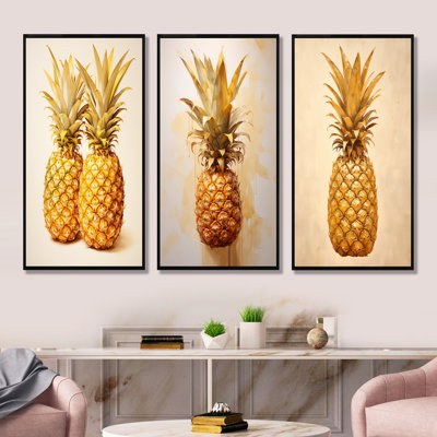 Pinapple Golden Grove - ensemble d'art mural sur toile 3 ananas