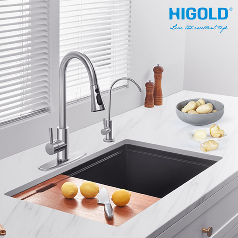 HIGOLD 30'' L Single Bowl Quartz Kitchen Sink, Undermount Farmhouse Workstation , Black