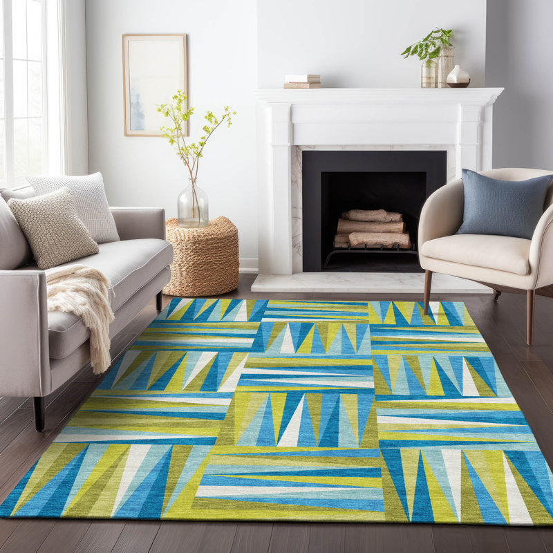 Azura Teal Washable Indoor-Outdoor Rug - , 10' x 14'