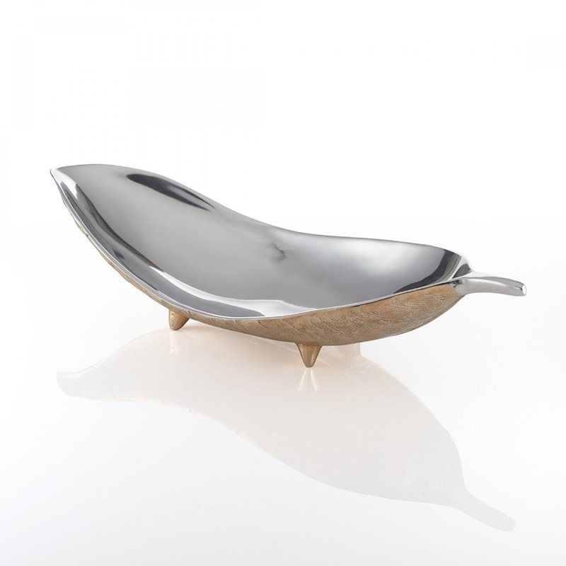 Plaque décorative abstraite en métal argent/or, H 5 po x l 22,5 po x P 8,5 po