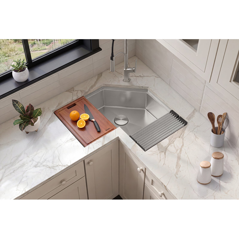 Ruvati Roma Pro Corner Workstation Stainless Steel Undermount Kitchen Sink