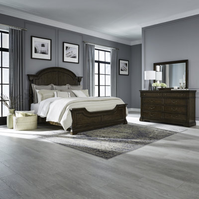 Ensemble de chambre avec lit à affiche, commode et miroir Tawona