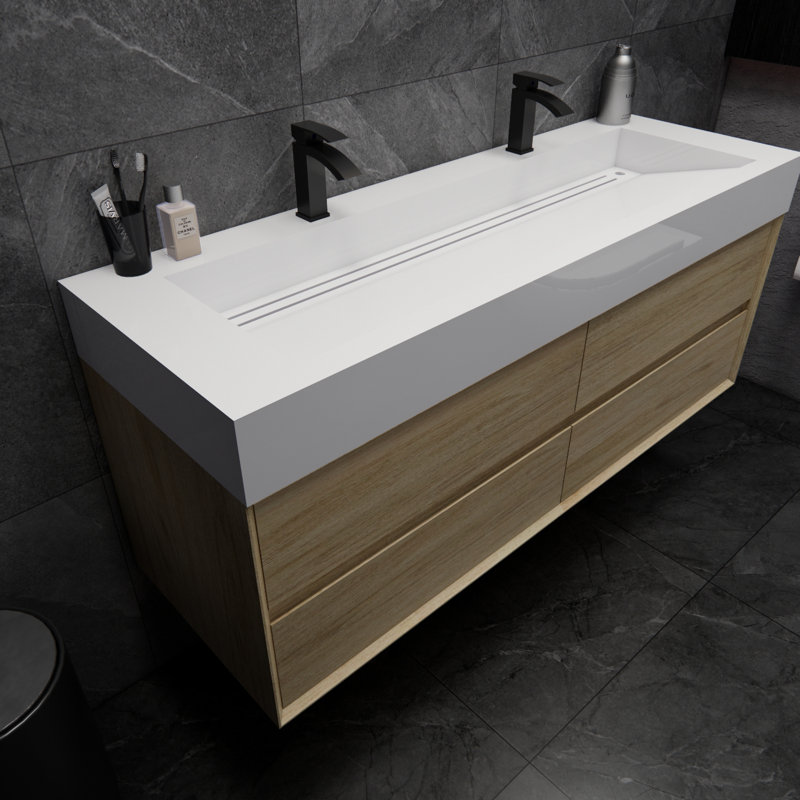 Albizu 59" Wall-Mounted Double Bathroom Vanity, Coffee