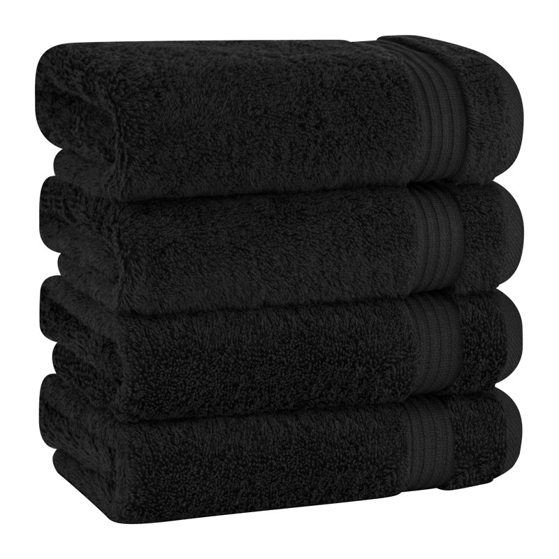 100% Cotton Turkish  Hand Towel Set, 4 Piece Soft, Absorbent Hand Face Towels, Black