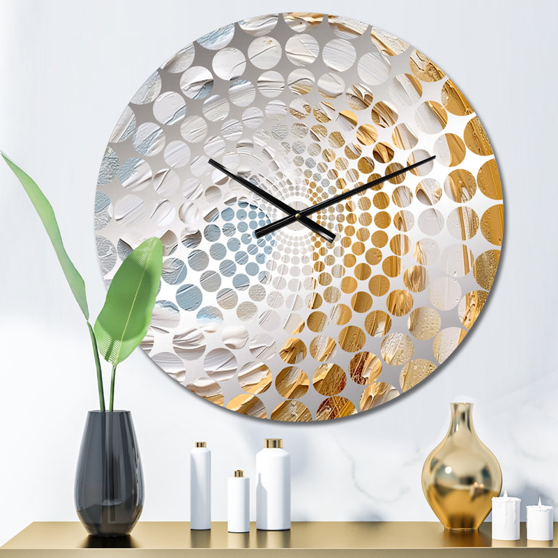 Horloge murale spirale abstraite dorée et blanche II, Médium
