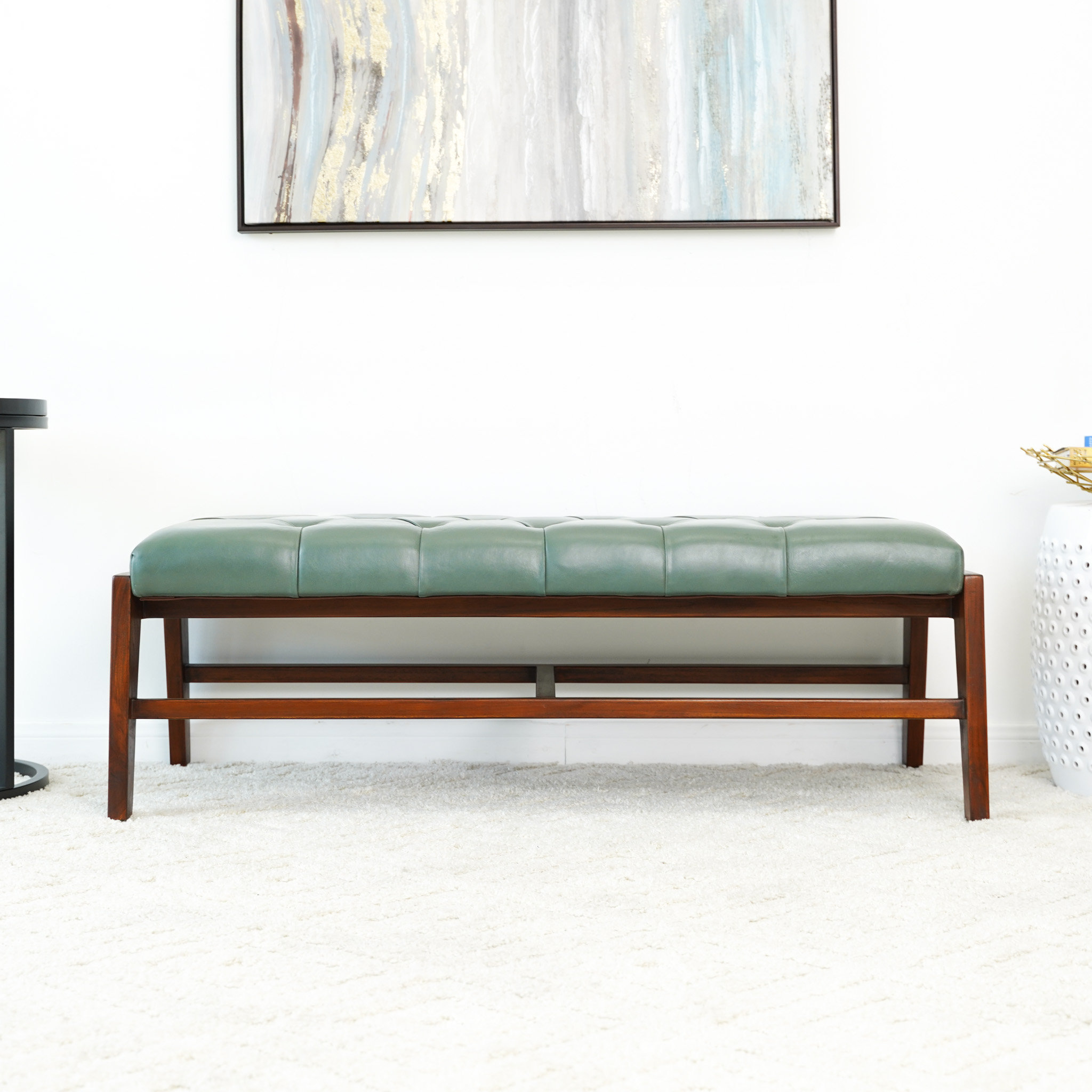 Hokku Designs Calderone Genuine Leather Upholstered Bench | Wayfair
