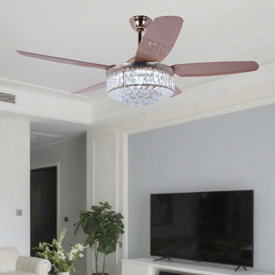 Ventilateur de plafond en cristal doré avec télécommande et lumière DEL à intensité variable 3 couleurs