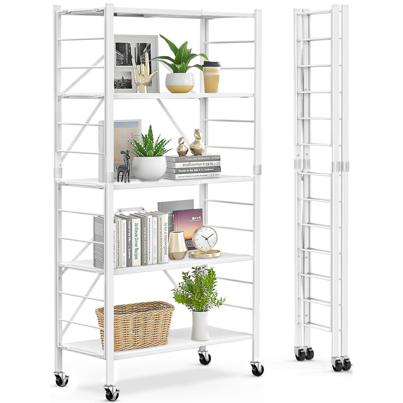 Tablettes de rangement pliables à 5 niveaux avec roulettes, modifiables en unités à 2 tablettes, étagères de rangement pliables réglables en métal pour le rangement, le garde-manger, le garage, la cuisine