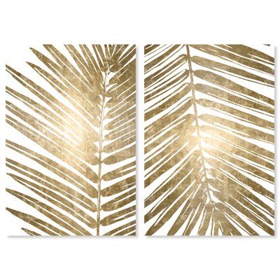 Cal Leaves Set II Modern Gold - 2 Piece Wrapped Canvas Graphic Art Set