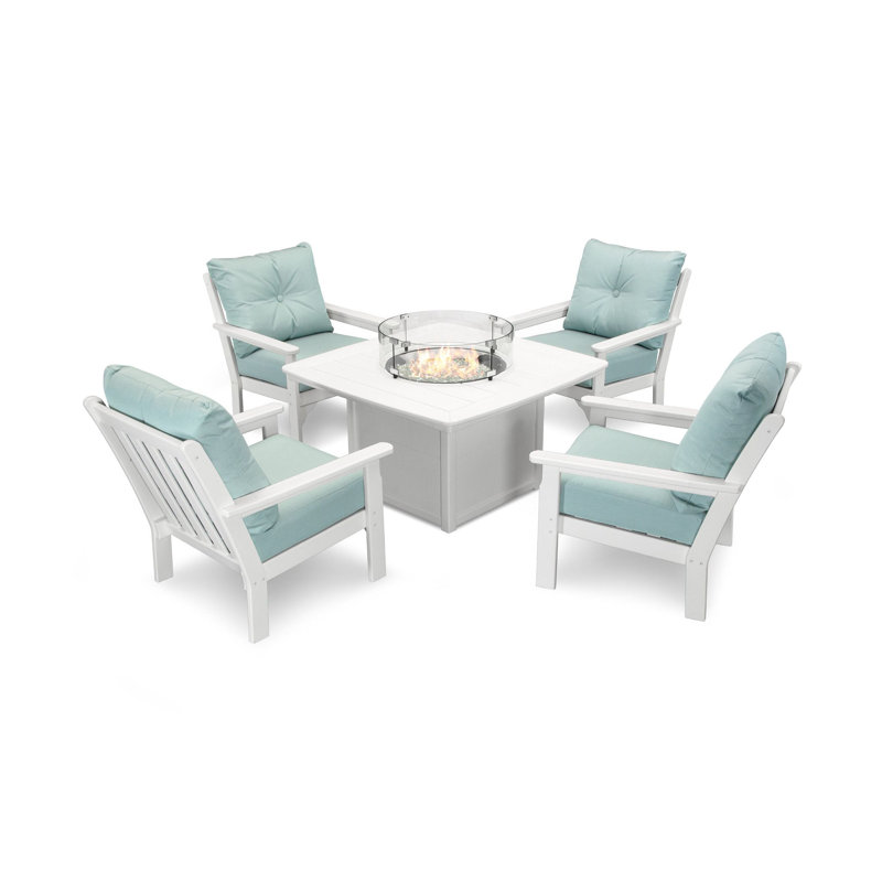 Vineyard 5-Piece Conversation Set with Fire Pit Table, Spa, White