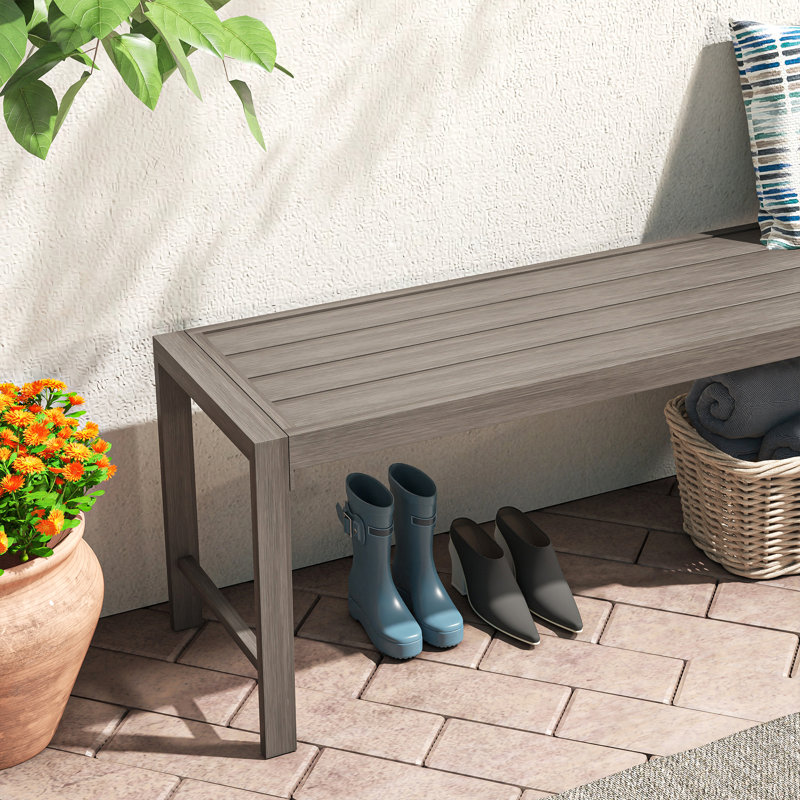 Banc d'extérieur en métal Allanah, Bois brossé gris