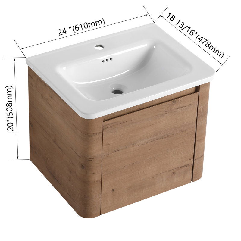 24'' Single Bathroom Vanity With Ceramic Top, 24", Imitative Oak