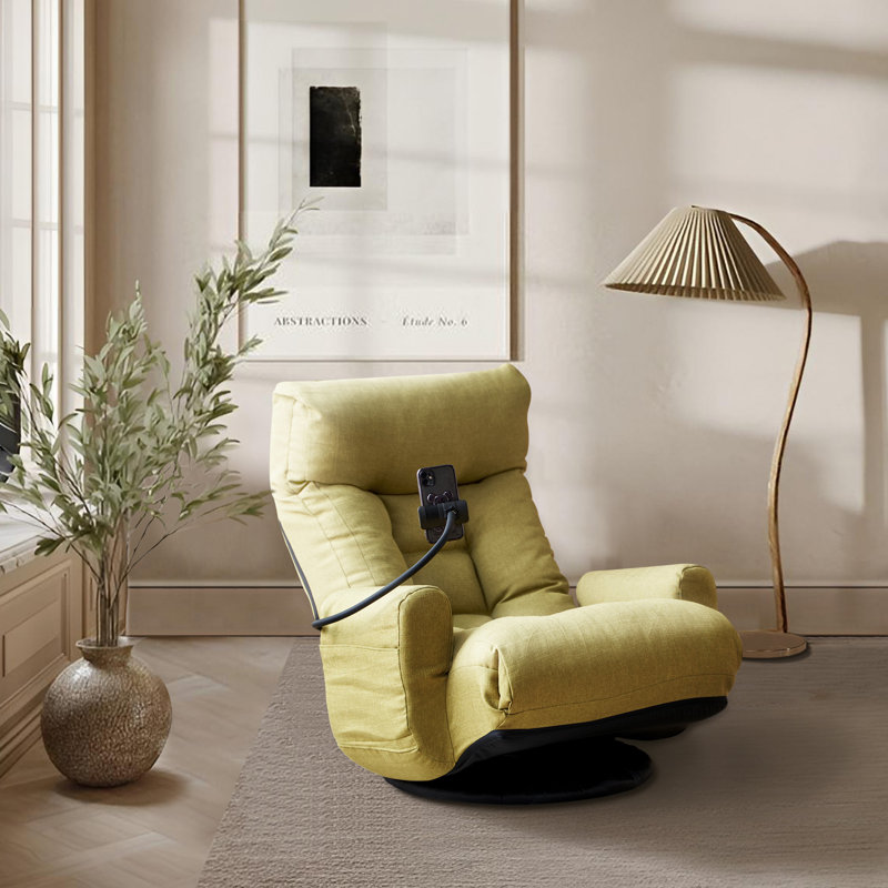 Lounge Chair With Adjustable Backrest And Headrest, 360° Rotatable With Mobile Phone Holder, Olive Green