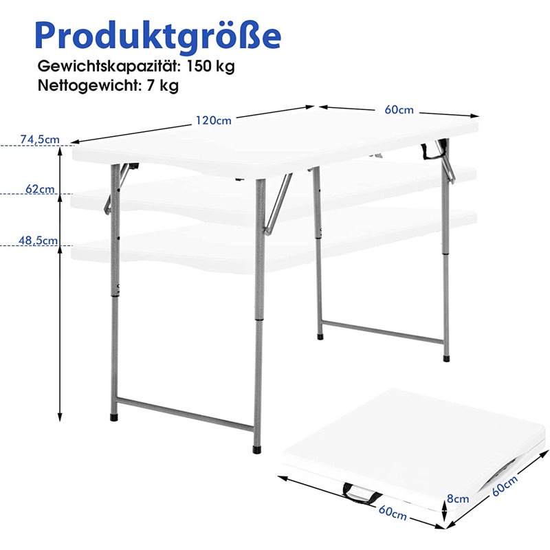 Anarii Rectangular Metal Folding Outdoor Picnic Table , 120cm W 60cm D