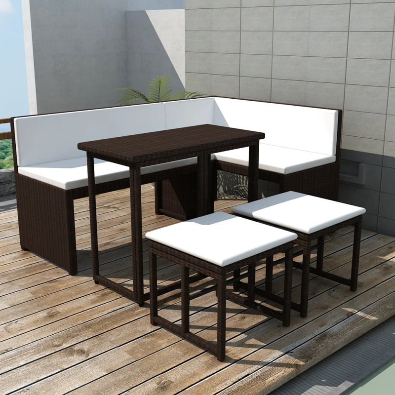 Aimy Rectangular 5 - Person Dining Set with Cushions, Brown