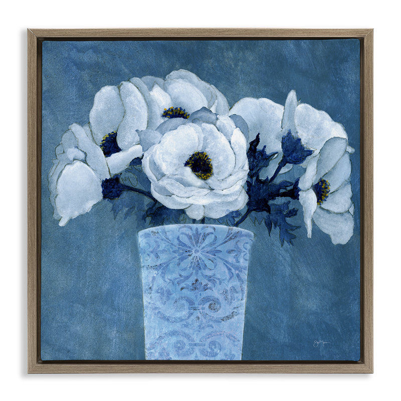Art mural sur toile à motif de fleurs encadrées par Janet Tava, Cadre flottant orme Montalcino, H 18 po x l 18 po