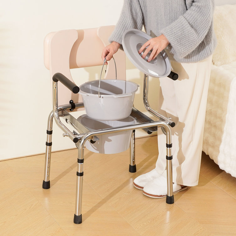 VEVOR Commode Chair, Bedside Commode with Padded Seat, Drop-Down Arms,