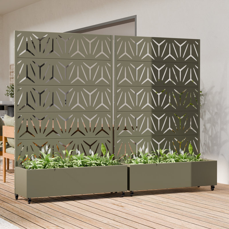 72" H x 47" W x 16" D Outdoor Metal Planter Box with Trellis Decor Raised Garden Bed with Lattice Panel and Wheels for Patio